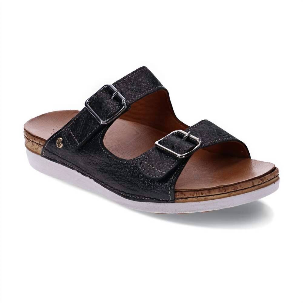NEW REVERE women's brighton slide sandals in black linen